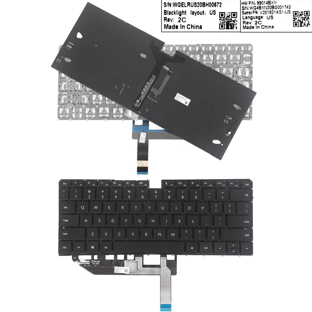 Picture of New Replacement Laptop Keyboard For HUAWEI Matebook X EUL-W19P W19EUL-W29 2020 BLACK（Backlit，Without FRAME，Win8） US Layout